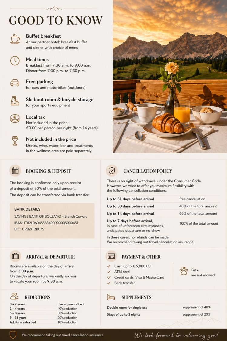 Hotelinformationen mit Bergpanorama und Frühstück